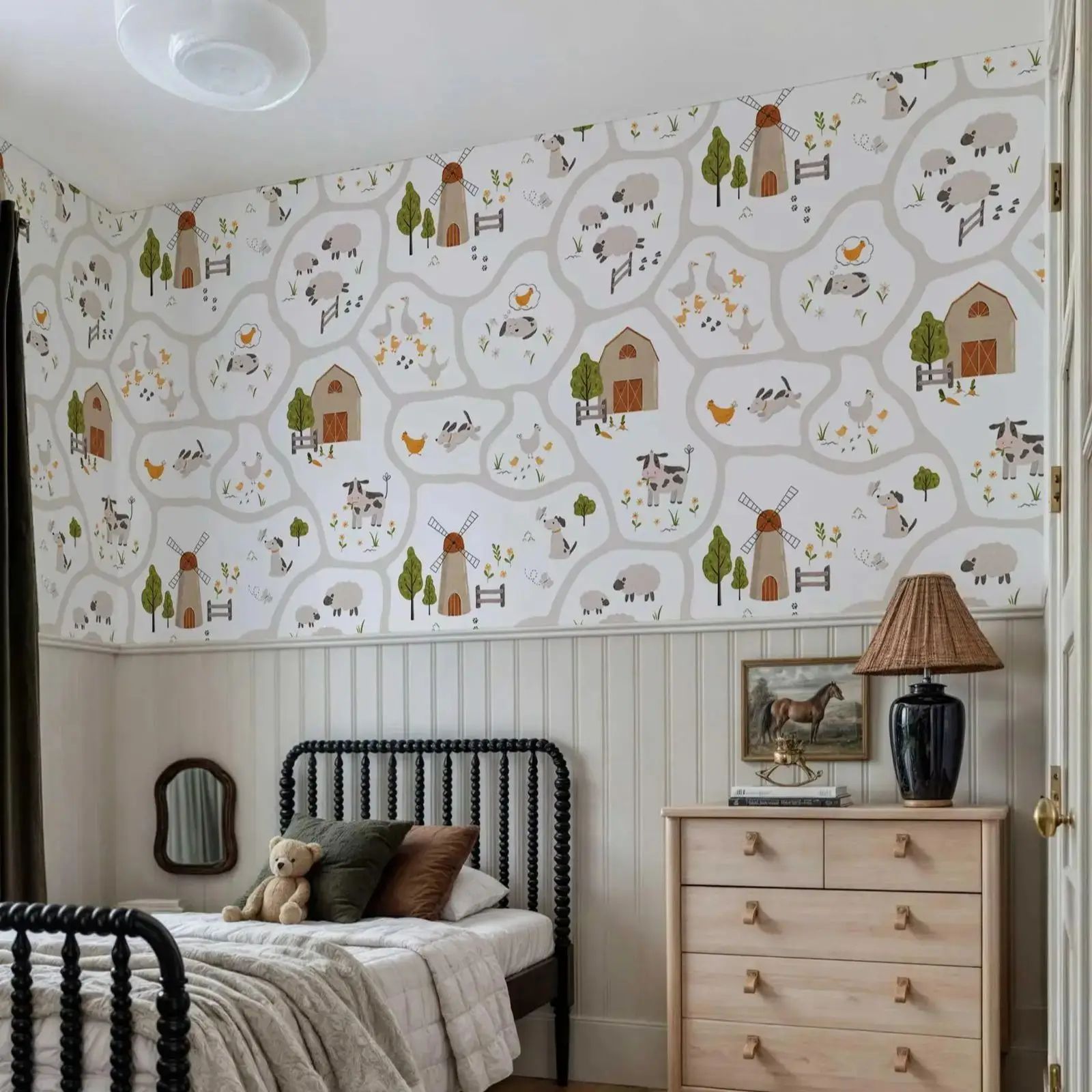 かわいい家畜キッズ壁紙ピールアンドスティック、保育園の壁の装 - Baby Nursery Peel And Stick Wallpaper のレビューと価格