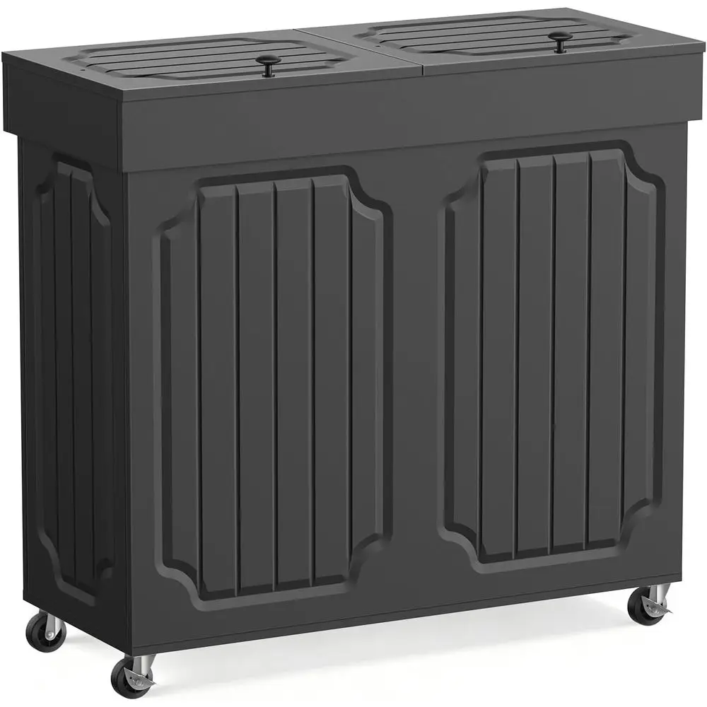

Double Kitchen Trash Can Cabinet, 2 × 13 Gallon Dog Proo Wood Garbage Can with lip Out Lid, armhouse Hidden Trash Recycling Bin