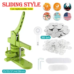 Badge Pin Button Maker Machine Kit with 200Sets DIY Making Parts 25/32/37/44/58mm Badges Press Machine Set + Circle Cutter