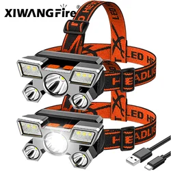 5 LED Headlamp Strong Light Headlight Built in 18650 Battery USB Rechargeable Outdoor Camping Fishing Adventure Head Flashlight