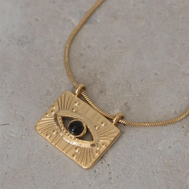 Turkey blue evil eye rectangle pendant necklace stainless steel necklace vintage ethnic jewelry elegant stainless steel jewelry