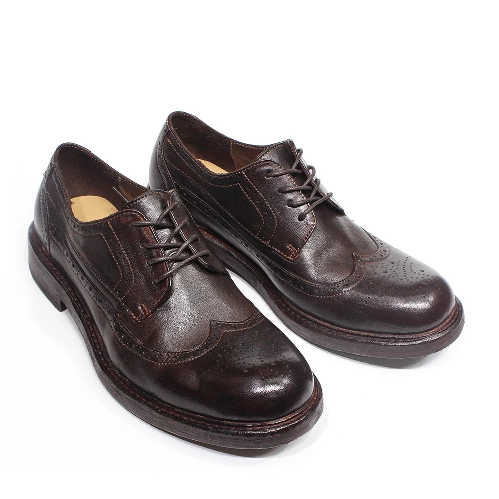 Goodyear ręcznie szyte męskie buty Derby Dress miękka skóra cielęca prawdziwej skóry Wingtip Brogue wygodne obuwie codzienne — zdjęcie 7