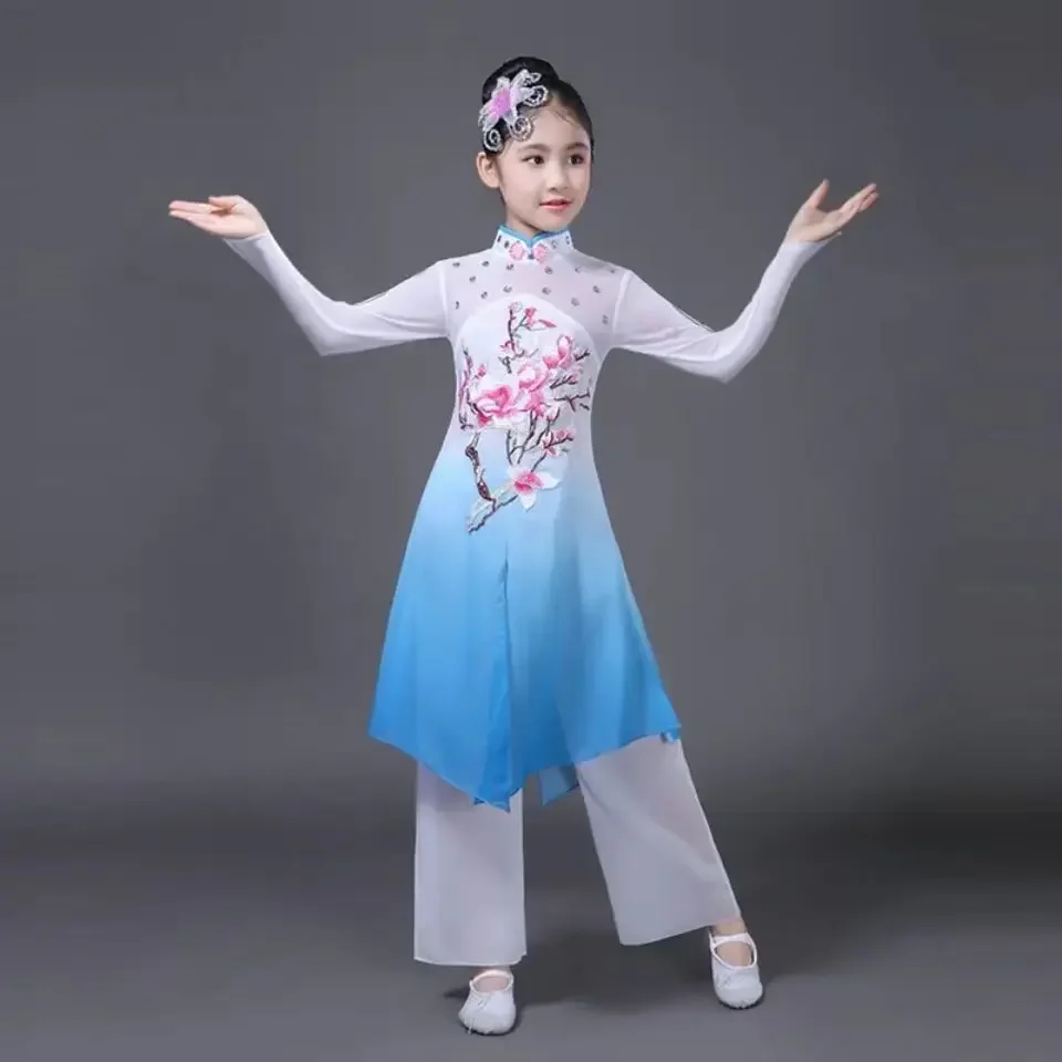 Child Classical Chinese Dance Costume Women Yangko Dancing Clothes Girl Umbrella  Dancewear  Chinese Folk Dances Outfit