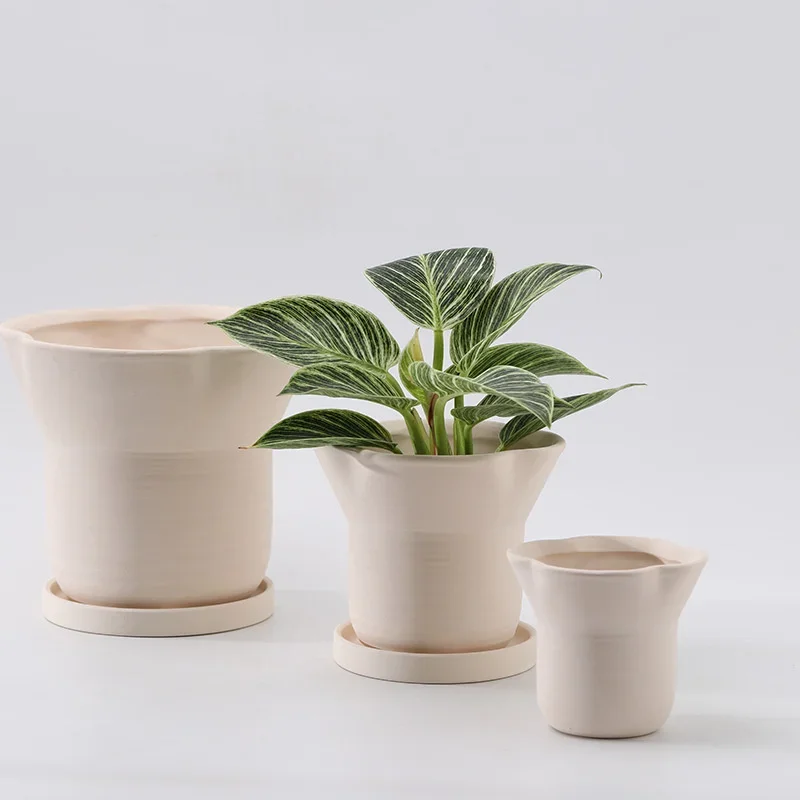 Handmade Unglazed White Pottery Flower Pot With Holes For Water Absorption And Breathability,Plant Pot,Planter,Home Decor