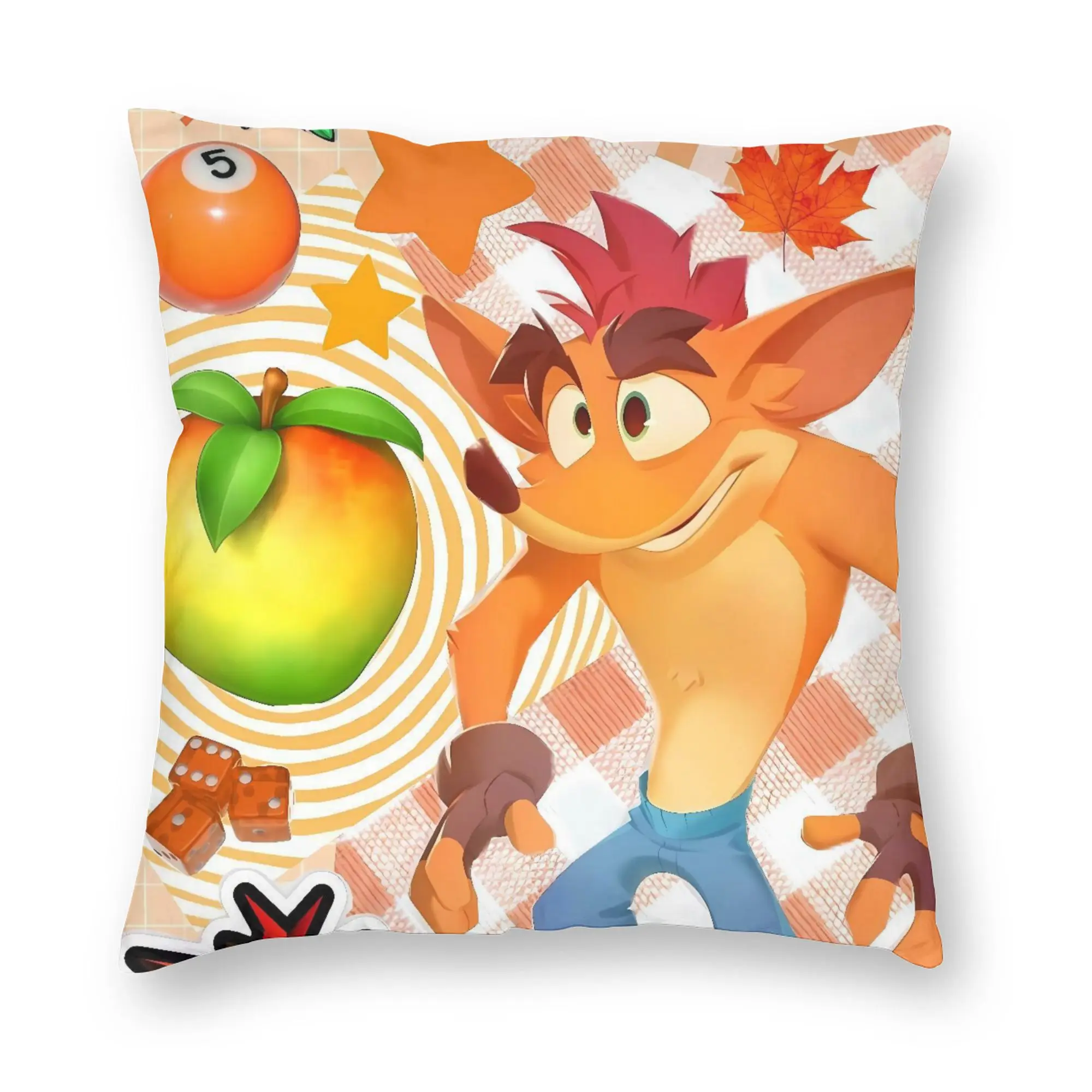 Crash Bandicoot Fruit Pattern Pillow Cover  Design Cushion Cover Kawaii Pillow Case For Living Room Bed Chair