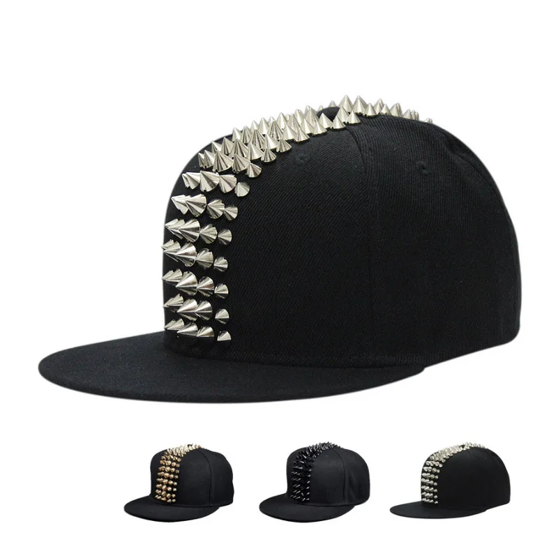 Hip Hop Street Dance Cap Five Rows Of Plastic Rivets Flat Brim Caps Bboy Baseball Cap Flat Hat Hot My Cap Men Hats