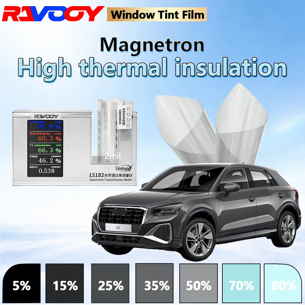

RAVOOY 152CMX30M Магнетронная теплоизоляционная пленка NSN60 для автомобильных окон, 2mil, 59.7% VLT, солнцезащитная пленка для стекол автомобиля