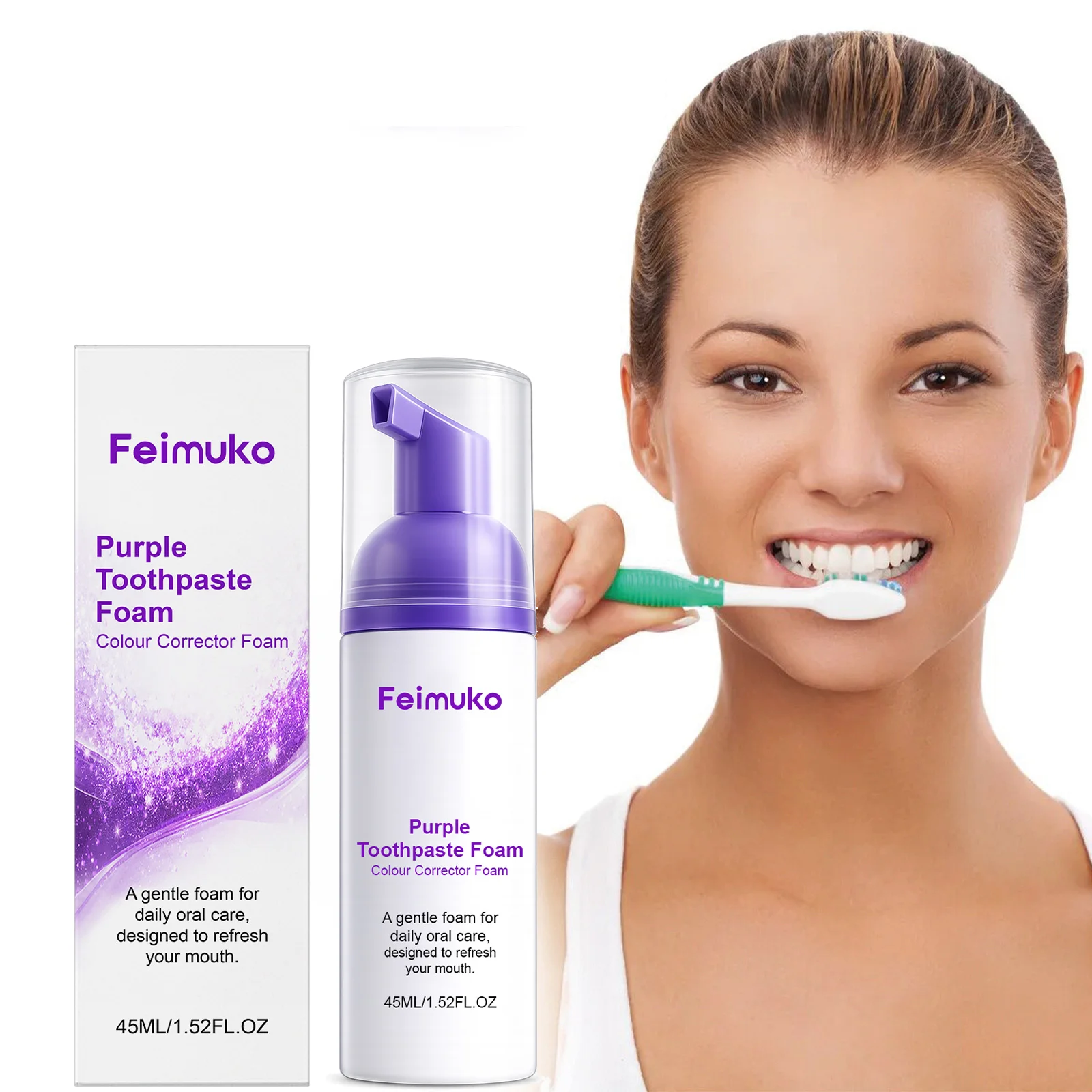 Espuma Blanqueadora Dental Morada, Elimina las Manchas Amarillas de la Placa Dental, Blanqueador Dental, Cuidado de la Higiene Bucal, Pasta Dental Correctora de Color