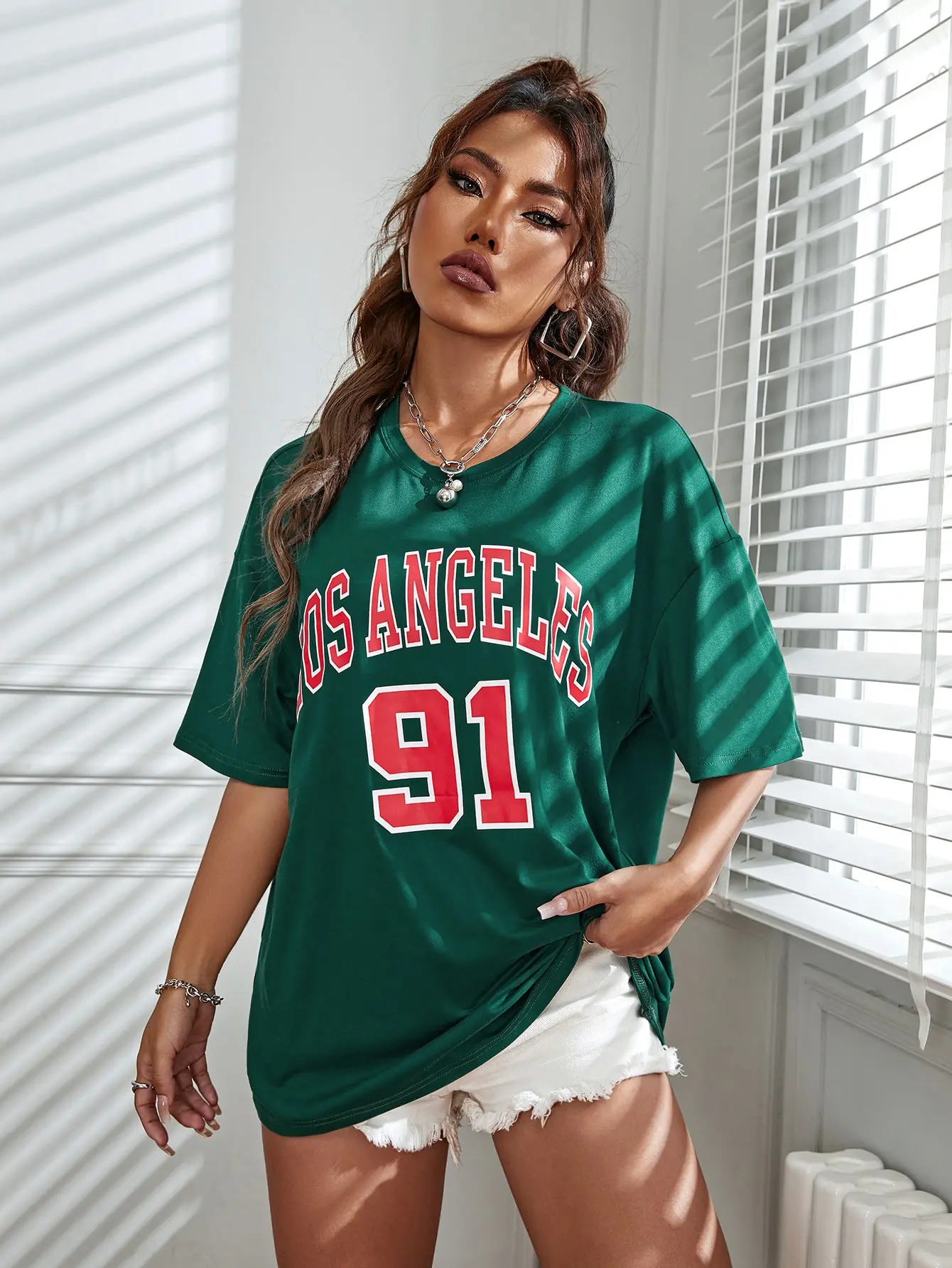 Camisetas deportivas de Los Angeles 91 para mujer, ropa con estampado de la ciudad de EE. UU., holgada de gran tamaño, Camiseta de algodón de marca,