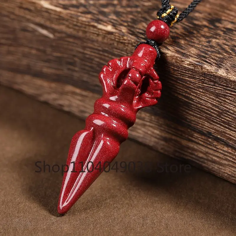 Natural Cinnabar Vajra Pestle Pendant Men Keychain Women Necklace High-end Purple Gold Sand Lucky Amulet Gift