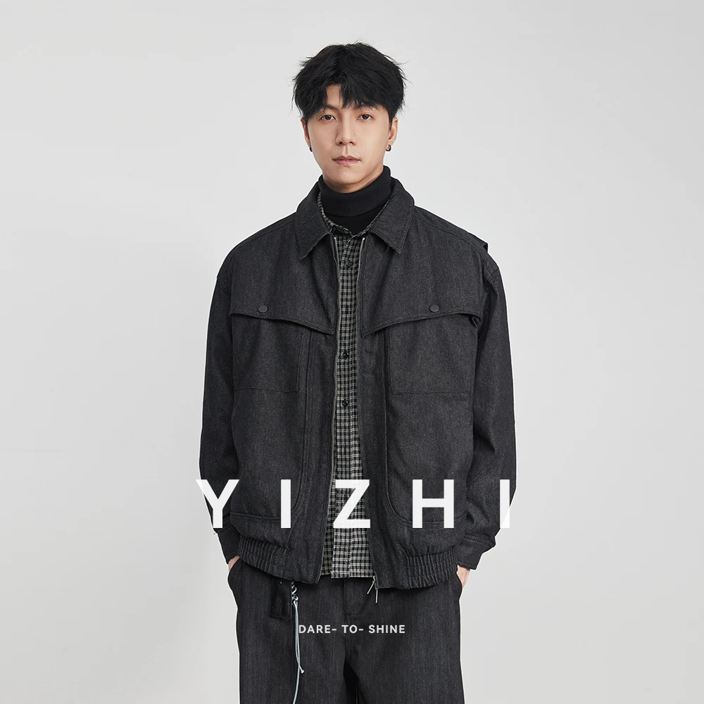 

2025 Winter New Men's White Duck Down Splicing Jacket American Casual Lapel Denim Down Jacket Men's Warm Jacket