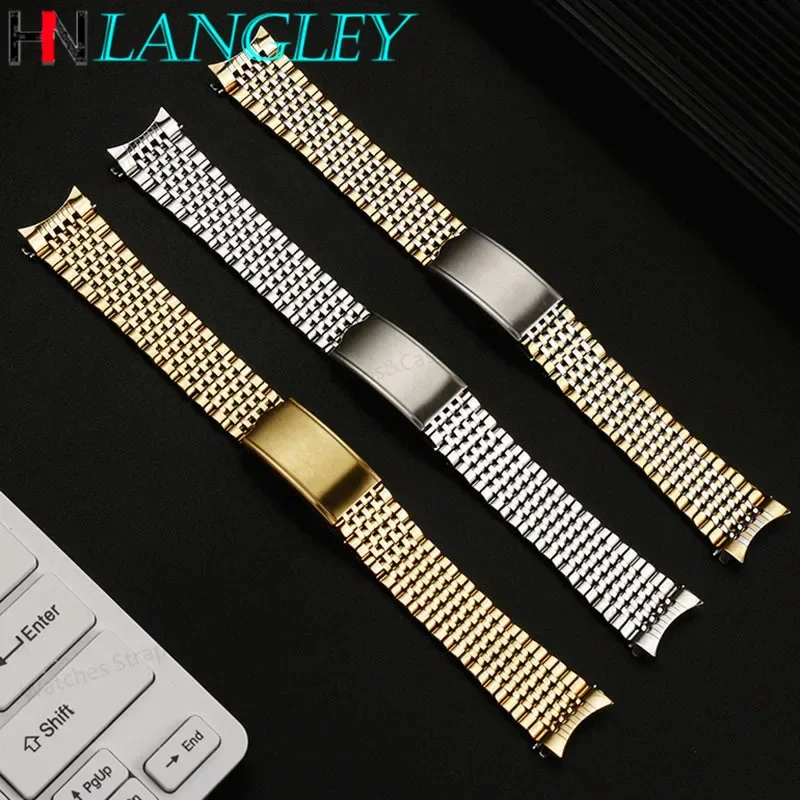 Curved End Stainless Steel Watchbands for Omega for Seamaster Speedmaster 18mm 19mm 20mm Nine Bead Ultra-Thin Strap Men Bracelet
