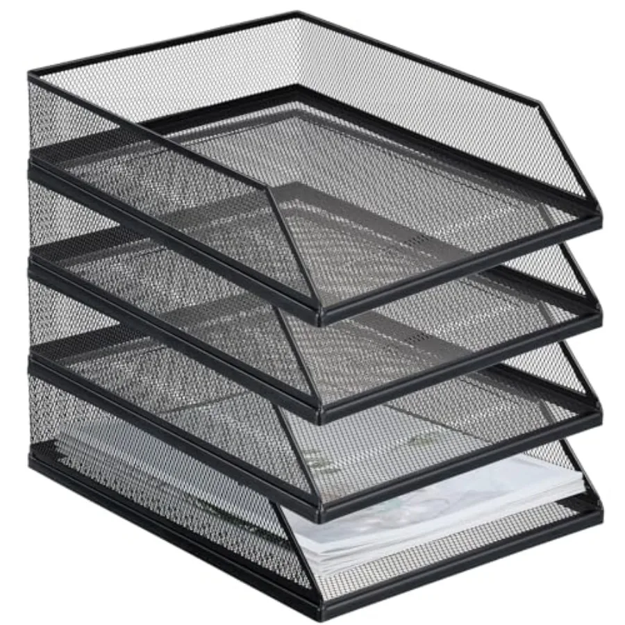 

Набор черных металлических лотков для бумаг, штабелируемый настольный лоток, одинарный сетчатый органайзер, лоток для файлов с фронтальной загрузкой, держатель для бумаг для офиса и дома