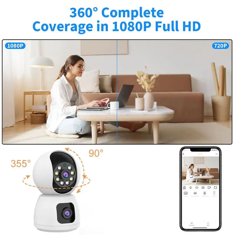 Home Security Cameras Wireless Home Monitoring Cameras Night Vision Dual Lens Camera With Motion Detection Two-Way Audio For