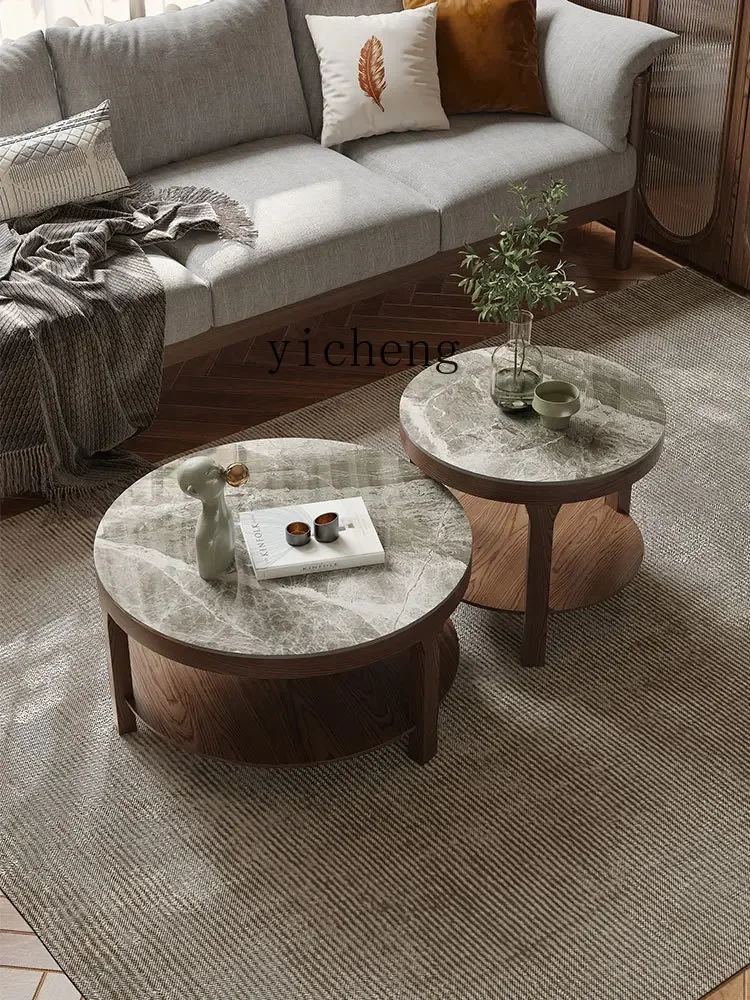 1-u10 Solid Wood Stone Plate Coffee Table Small Apartment Living Room Home Table Nordic Light Luxury