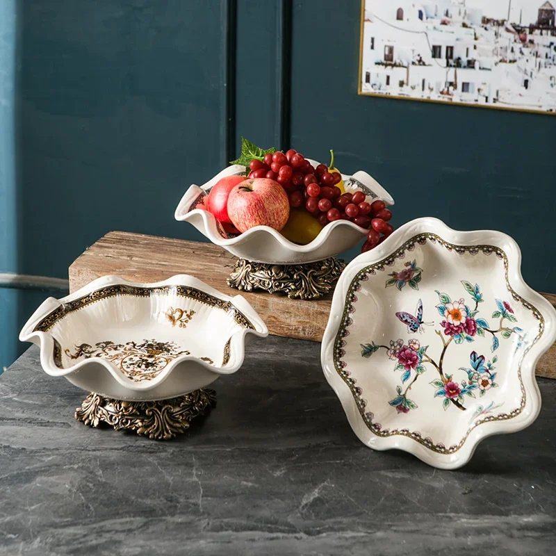 Ceramic Fruit Plate Candy Nut Snack Plate Retro Desktop Decoration Craft Ornament Living Room and Office Home Decoration