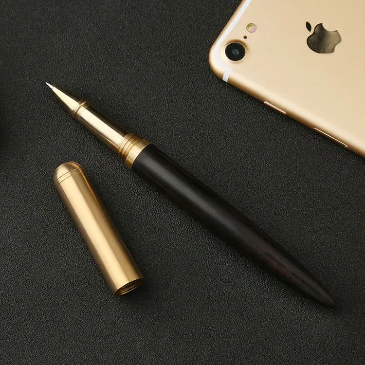 Retro Brass Solid Wood Rollerball Pen Refillable 0.5mmGel Pen Business Signature Pen Office Stationery - view 2
