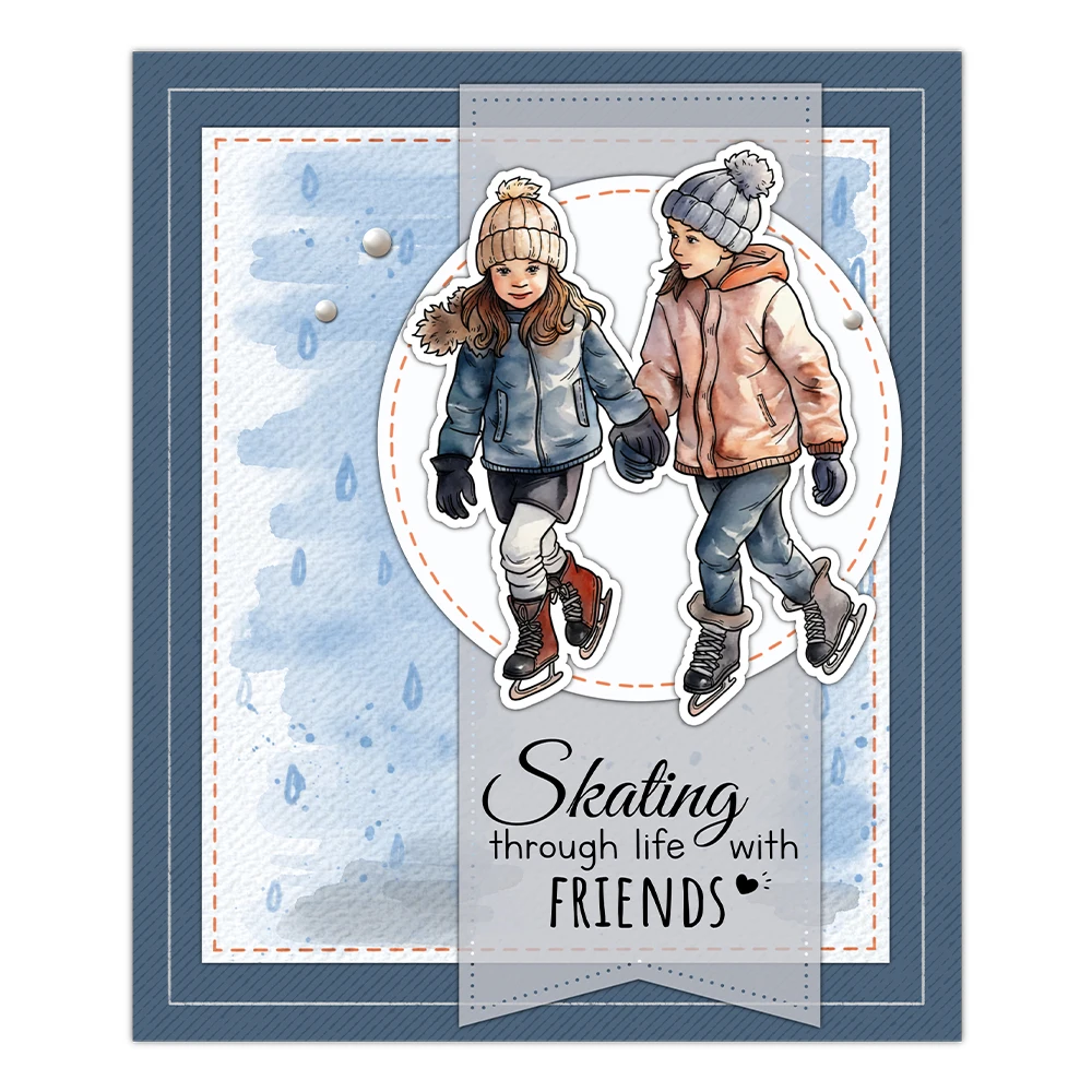 Mangocraft Playing Skating Kid In Winter Days Clear Stamps DIY Scrapbooking Supplies Silicone Stamp For Card Making Albums Decor