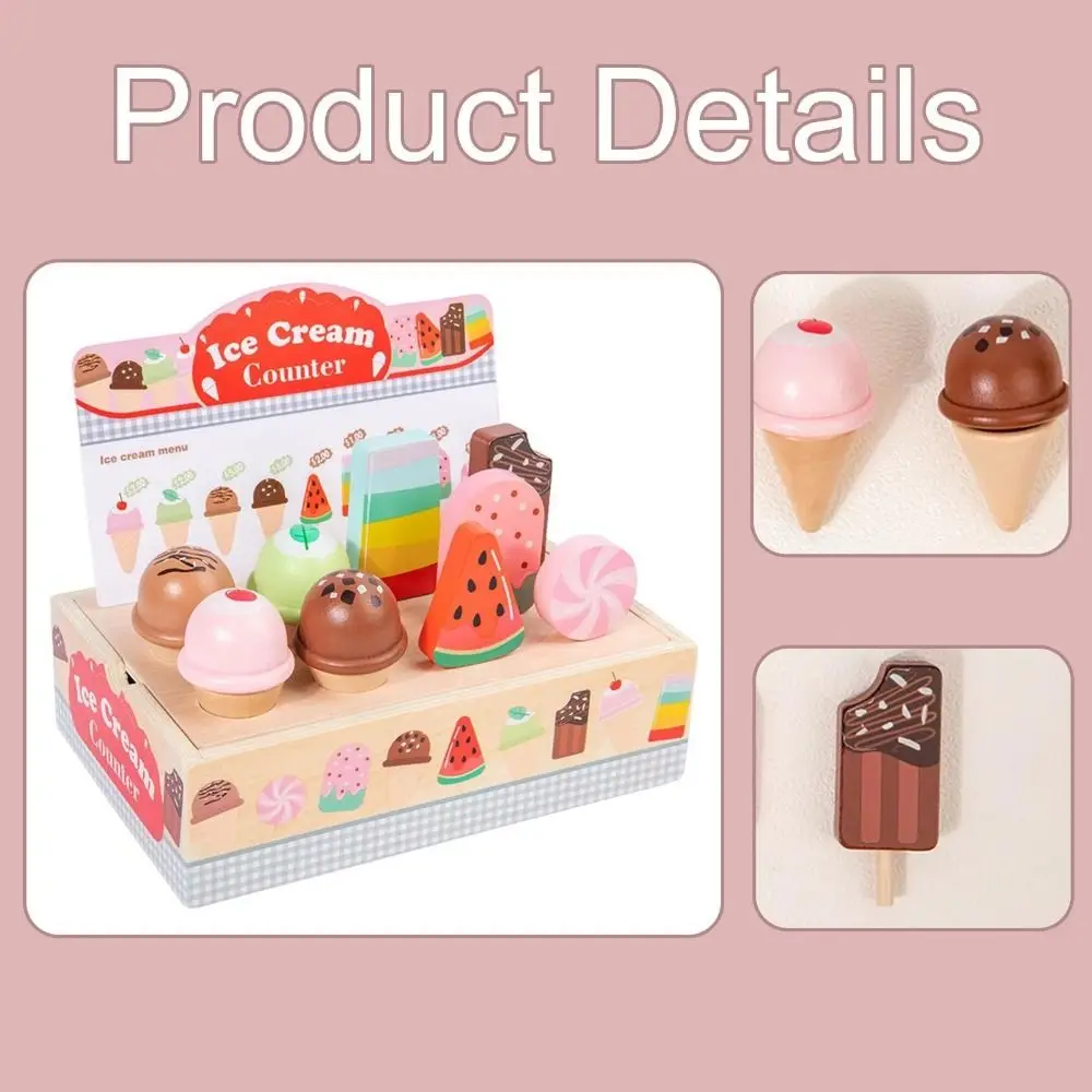 لعب الآيس كريم الخشبي للعب الأدوار، مجموعة ألعاب محاكاة لعداد الطعام، ألعاب التظاهر، لعبة التظاهر المصغرة