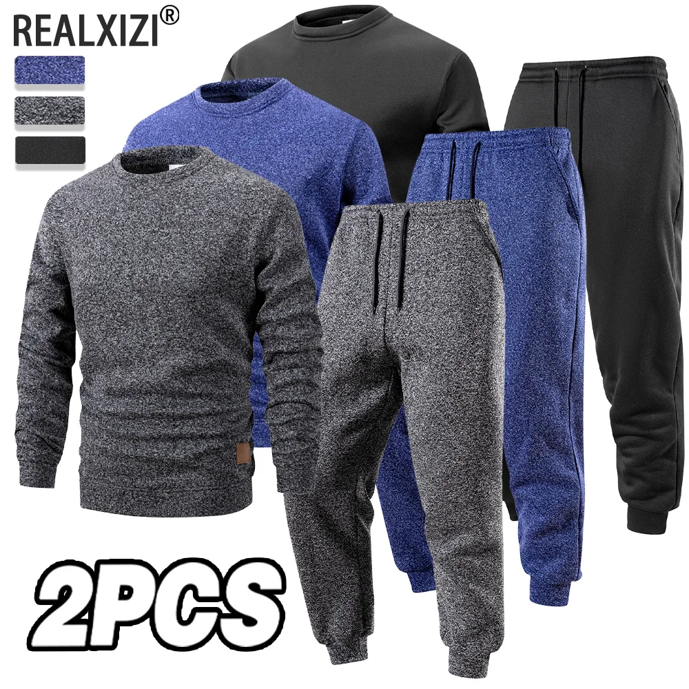 

Men's Casual Tracksuit Autumn Daily Solid Color Sweatshirts Sweatpants Outdoor Sports Pullover + Pants 2-piece Set Jogging Suit
