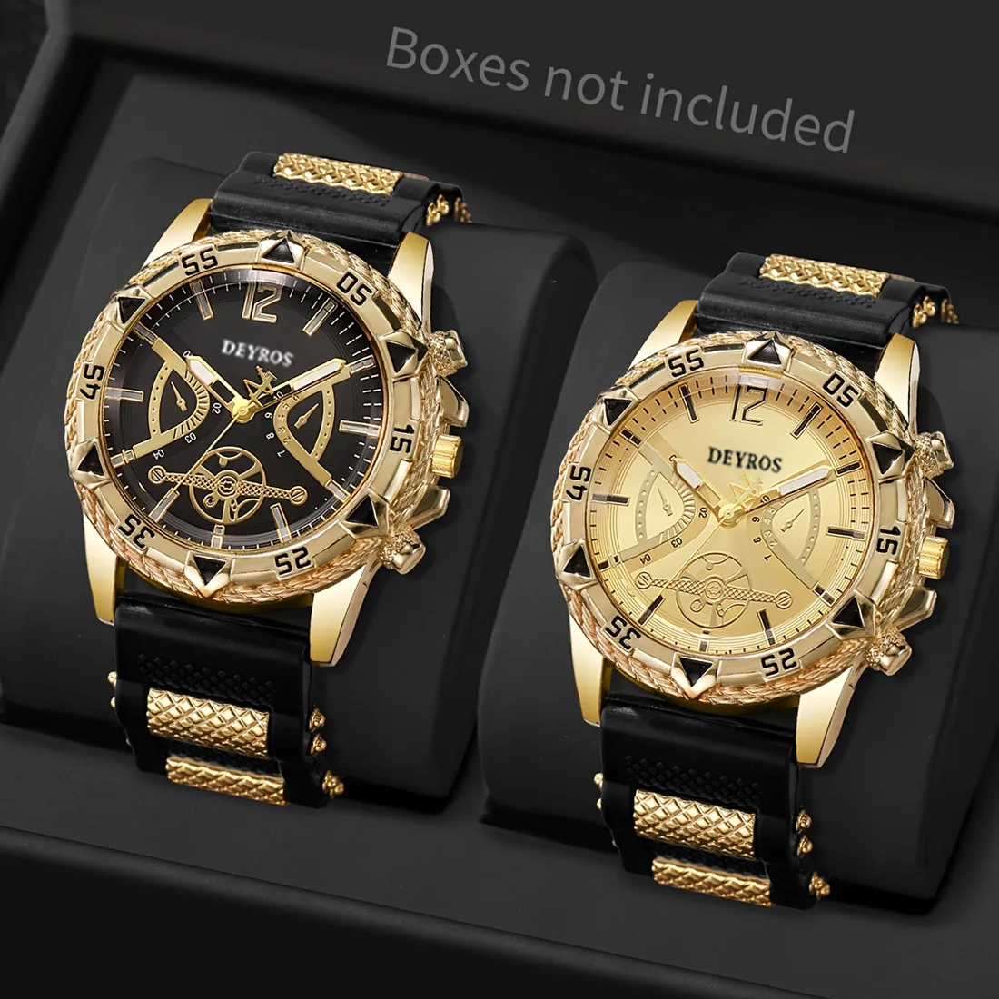 2pcs/set Gift Watch Temperament Casual Sports Style Round Dial Silicone Strap Handsome Trend Business Quartz Watch Set