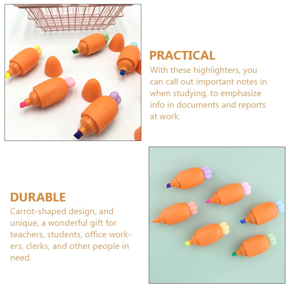

3Pcs Mini Highlighters Colored Pens Carrot Shaped Portable Cartoon Fluorescent Marker for Study Office Highlighters
