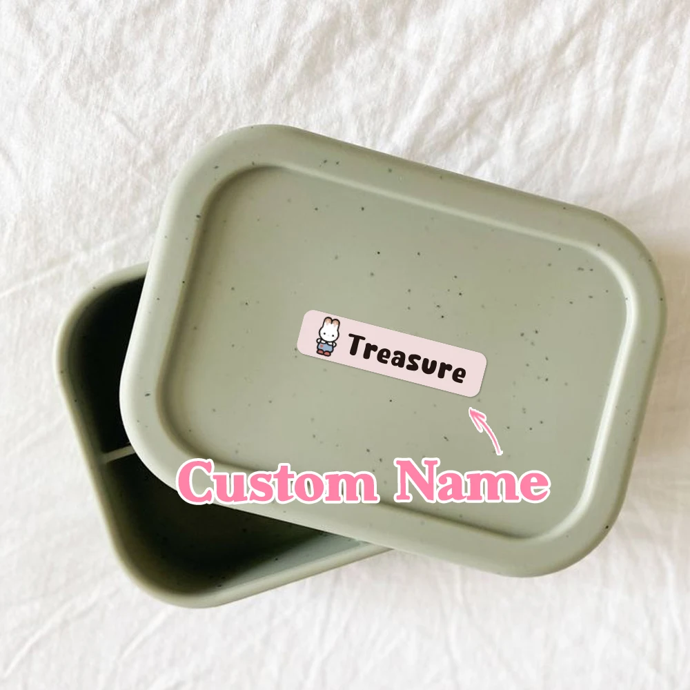 Custom Cute Rabbit Name Sticker,Transparent Waterproof Stickers for Kids,diy Name Labels for School Bag Bottles Box  Mug Uniform view 3