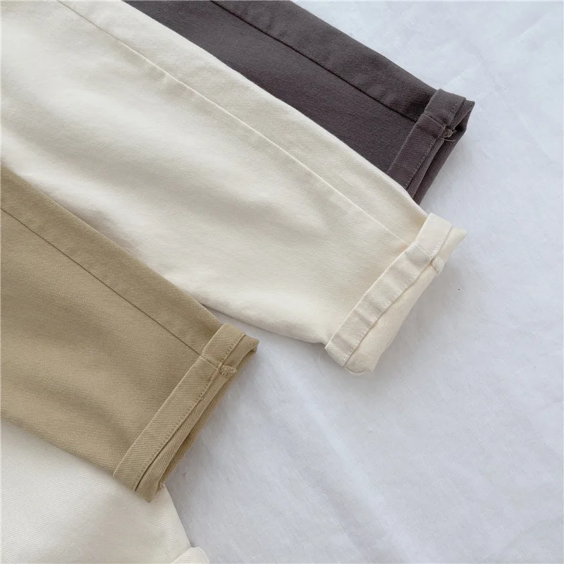 2-7Y New Autumn Casual Pants Solid Color Elastic Waist Pants with Side Pockets for Boys Girls Cotton Trousers Daily image 6