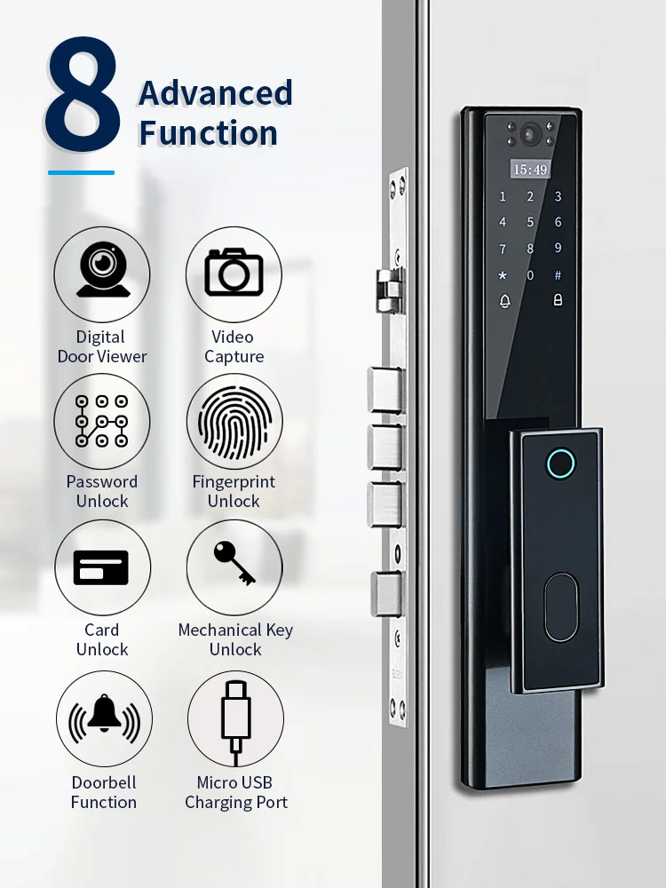 TUYA wifi APP passcode push pull porta principale serratura intelligente con serrature per porte scorrevoli per videocamera