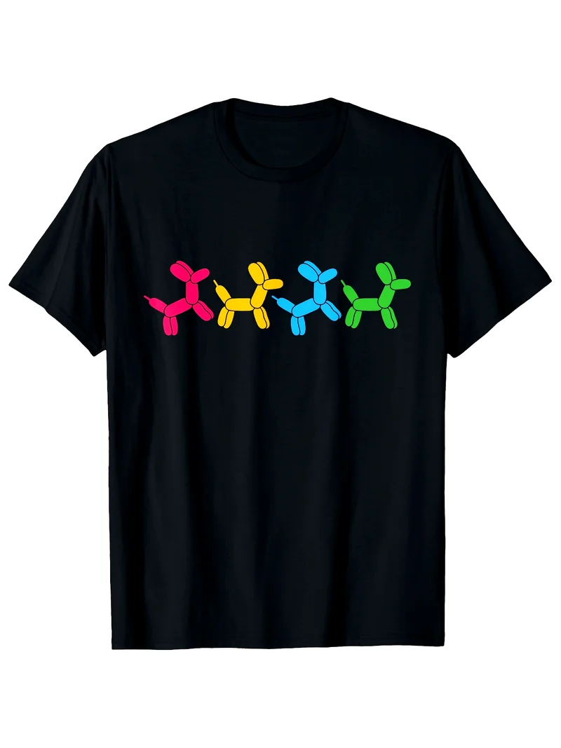 Men's Balloon Animal Twister Party Artist T-Shirt, Casual Tee With Melody Pattern Print For Men And Women, All Seasons Fun Top