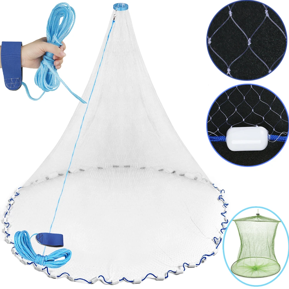 

Литая сеть, сетка 3/8 дюйма для пресноводных и соленых рыболовных сетей с радиусом 3–8 футов с улучшенным тонущим комплектом сеток для креветок