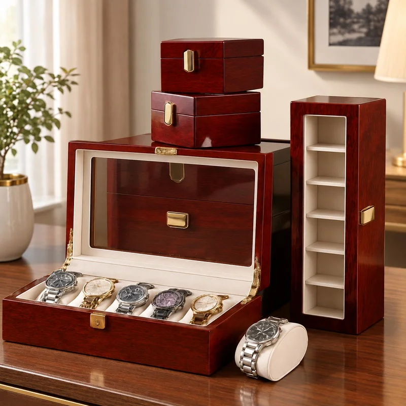 Wooden Jewelry and Watch Organizer with Multiple Compartments, 1 to 12 Slots, Stylish Storage for Men & Women