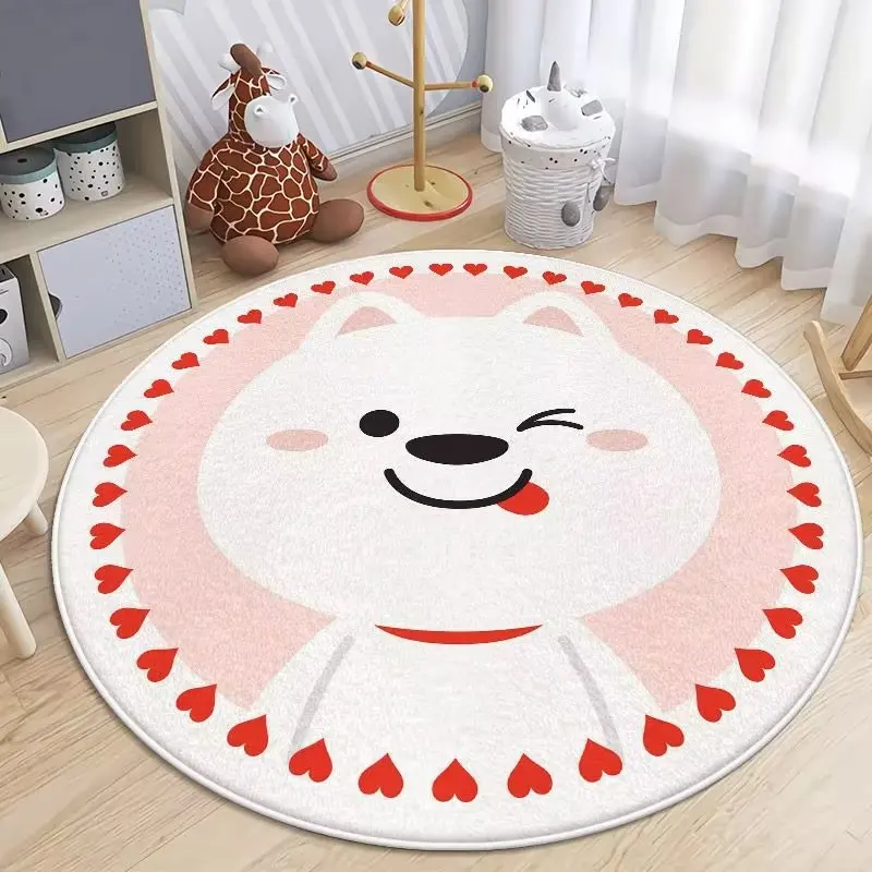 Cartoon Pet Dog Round Carpets for Living Room Soft Kids Play Area Rugs Parlor Bedroom Decor Floor Mats Anti-slip Child Chair Mat