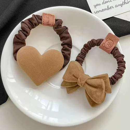 Imagen 2 del producto Lazos para el cabello con forma de corazón y lazo de terciopelo de estilo coreano, coleteros de alta elasticidad para coleta, banda de goma diaria para adolescentes y mujeres