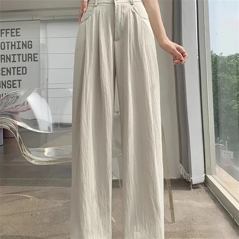 Cotton and Linen Women's Wide Leg Full Pants High Waist Summer Female Elegant Minimalism Straight Loose Trousers 2025 Autumn