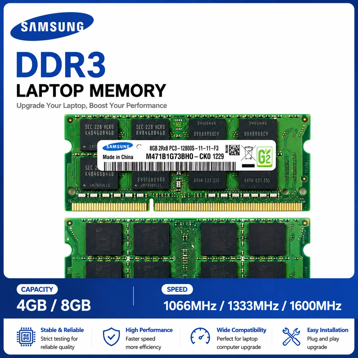 Samsung DDR3 SO-DIMM Laptop Memory 2GB 4GB 8GB 16GB 1066 1333 1600 1866MHz 204Pin PC3 Notebook RAM Upgrade Module