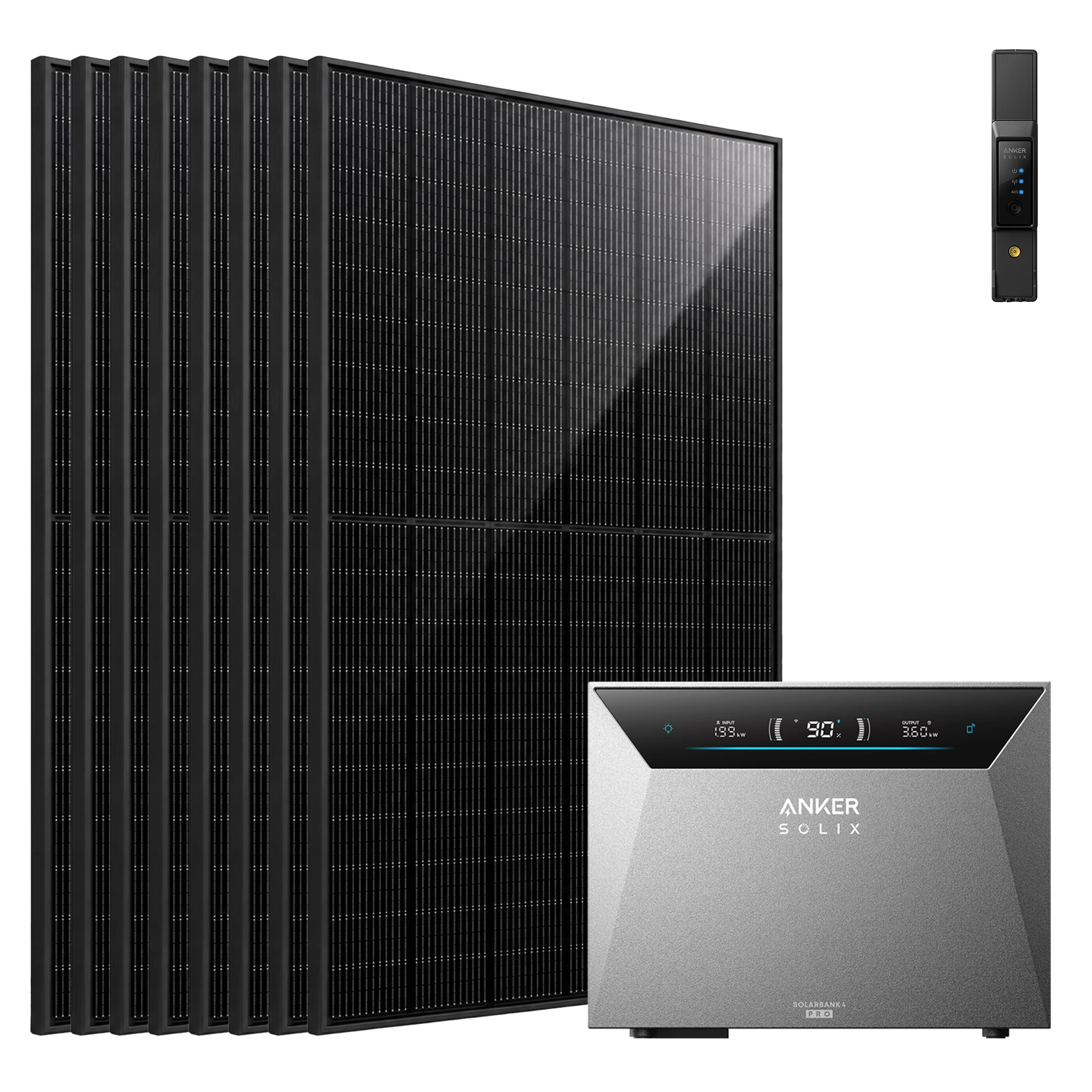 Anker SOLIX Solarbank 4 E5000 Pro All-in-One-System 5000Wh Solargenerator-Kit 8xBifacial Vollschwarze Solarpanels Erweiterbarer Solarspeicher mit Notstromversorgung 5KWH-30KWH