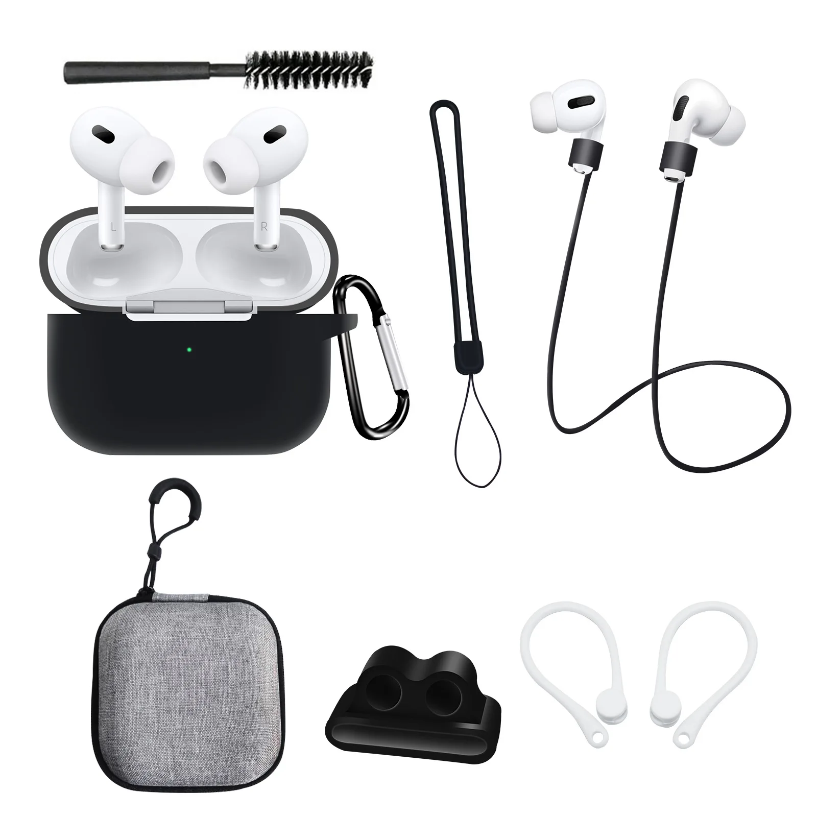 For Apple AirPods Pro 2 Protective Case 8 in 1 Accessories Set Protective Cover Anti-lost Rope Buckle Ear Hook Small Hand Rope