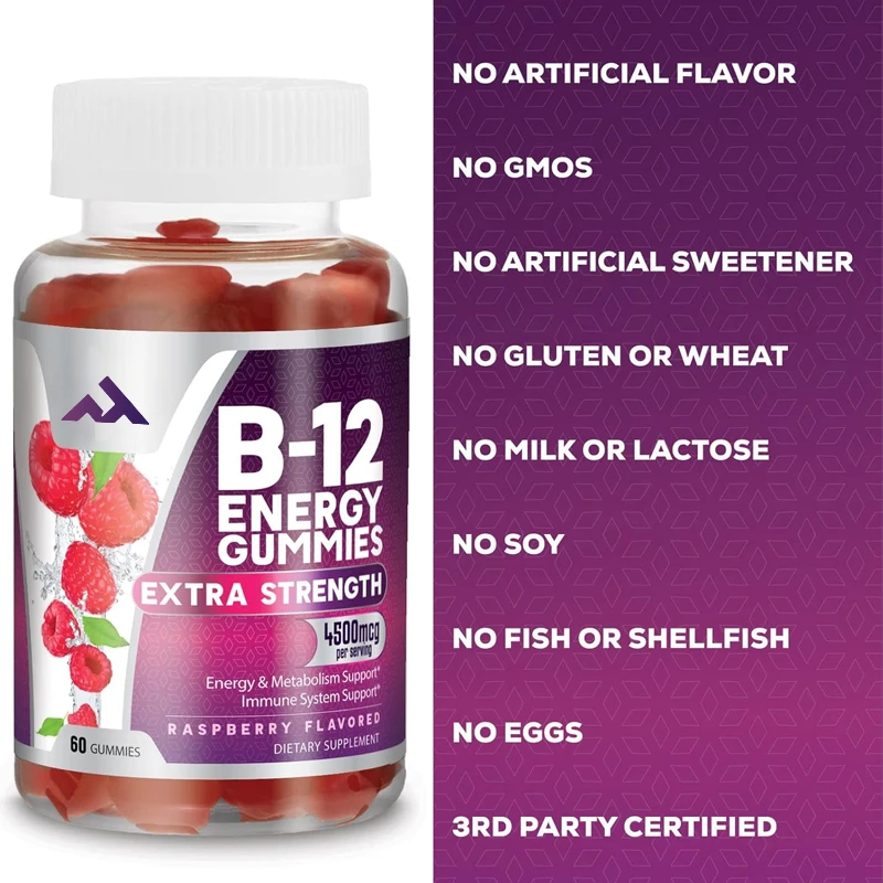 

Vitamin B12 Energy Gummies - Natural Energy and Metabolic Support - Gluten Free,Raspberry Gummies Vitamin Supplement -60 Gummies