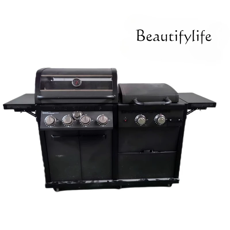 

North American outdoor villa courtyard household 3 burner gas grill grill + Japanese frying pan
