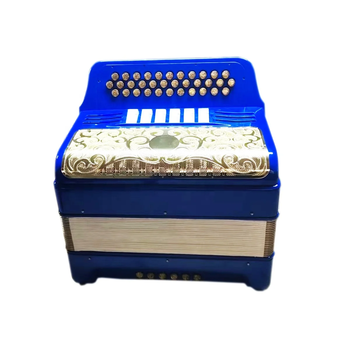 Professional Diatonic Accordion JB3412E 34-Button 12-Bass 6-Register Musical Instrument Light Blue Body Gold Grill