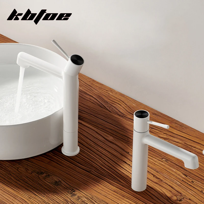 

Modern Single Handle Bathroom Faucet Brushed Gold /Black/White Tall/Short Cold Hot Water Deck Mounted Brass Sink Mixer Tap Crane