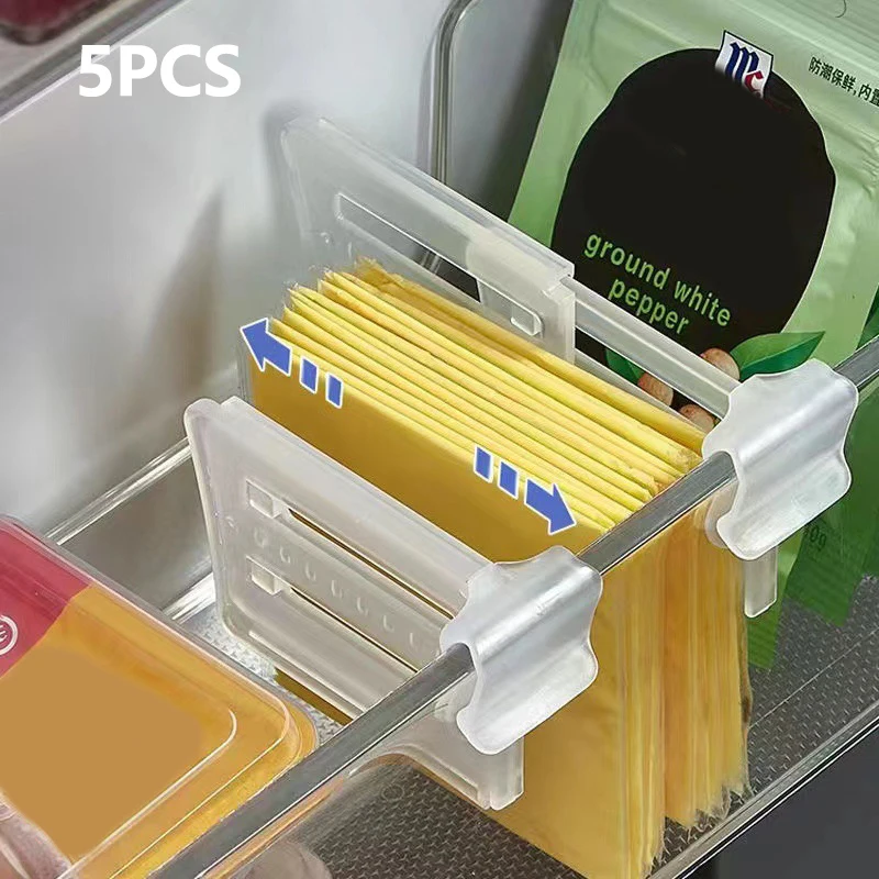 Tablero de partición de almacenamiento para refrigerador, estante de plástico, Clip divisor de separación, férula, puerta lateral de nevera, organizador de almacenamiento de alimentos, 5 uds.