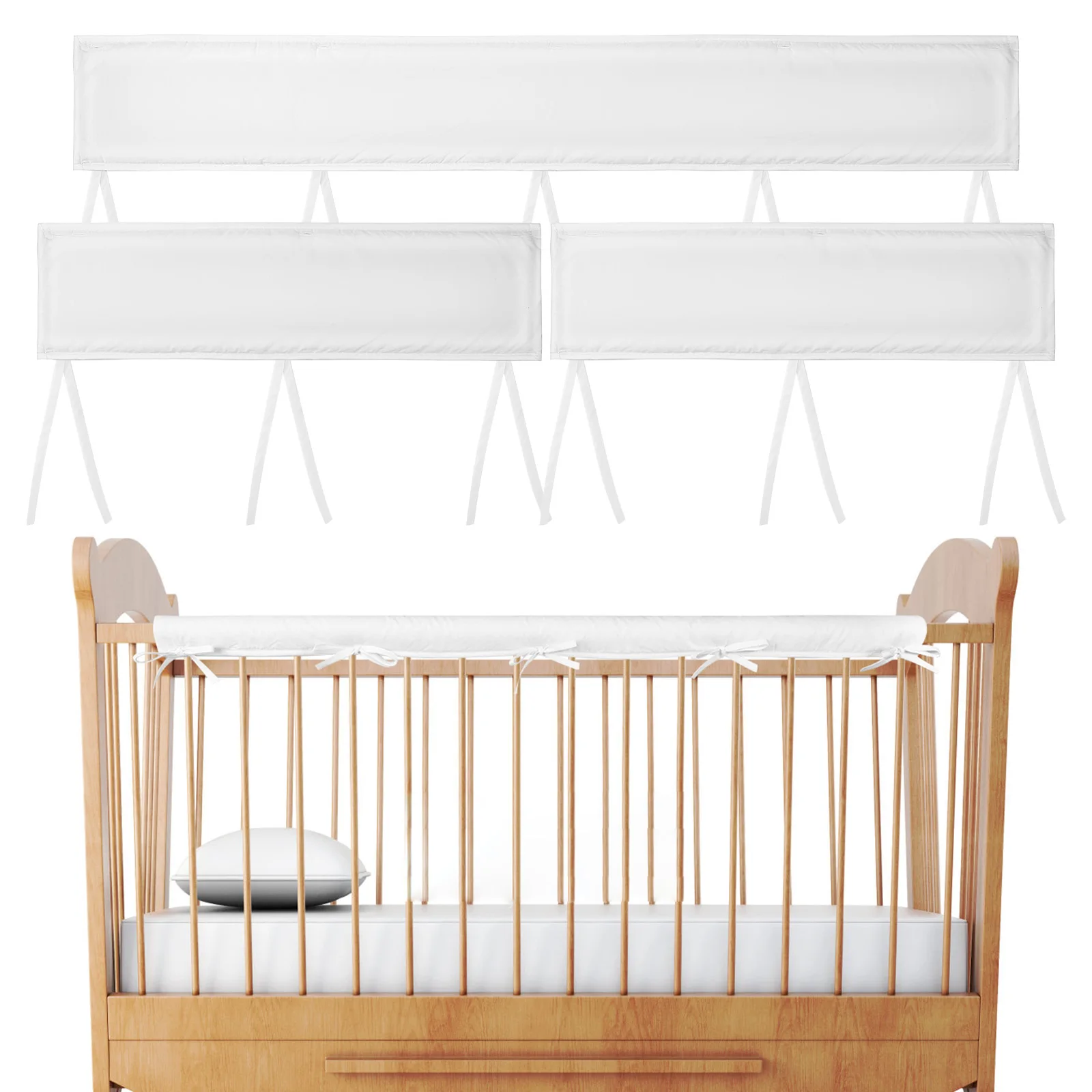 

3 Pieces Furniture Protection Cotton White Edge Guardrail Covers Soft Comfortable Nursery Decor Machine Washable Baby Crib