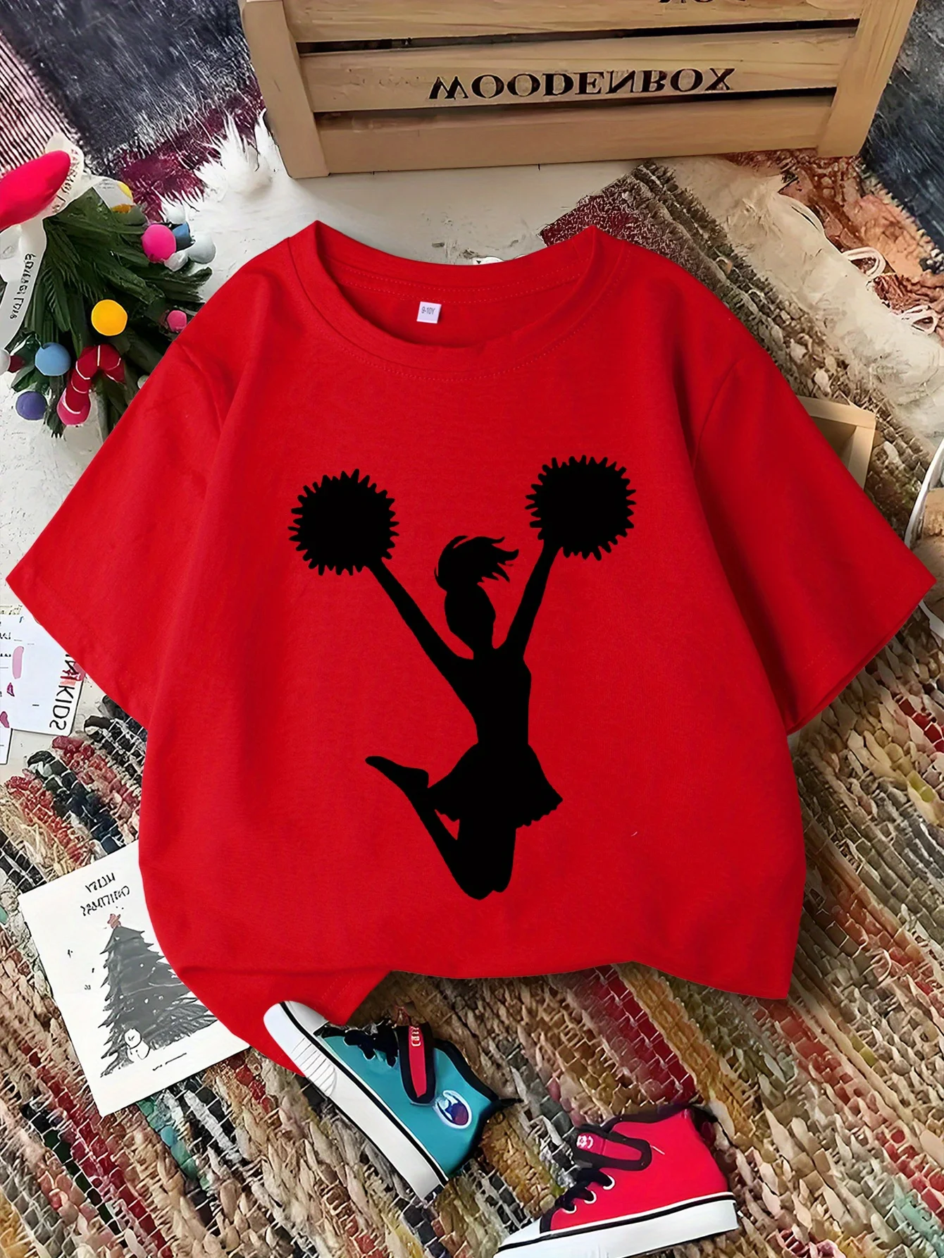 Cheerleader Silhouette Simple Print Kids Tee Boys Girls Family Matching Short Sleeve Breathable Daily Parent Child Comfort Tops