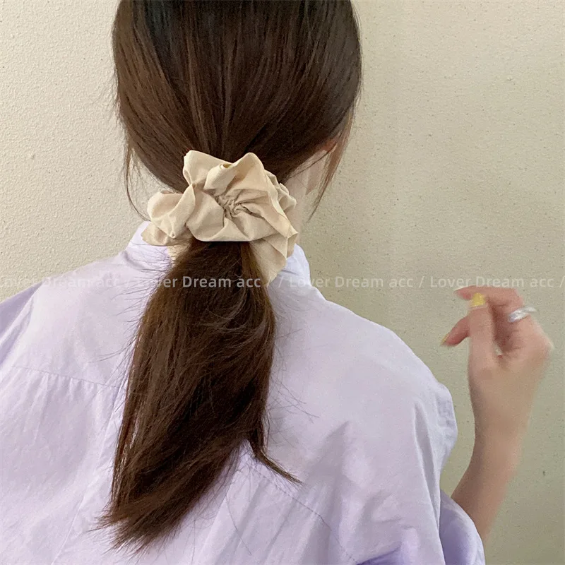 Korean Design Pleated Satin Double Layers Scrunchie Headdress for Women Girls Summer Colorful Cloth Hair Band Hair Accessories