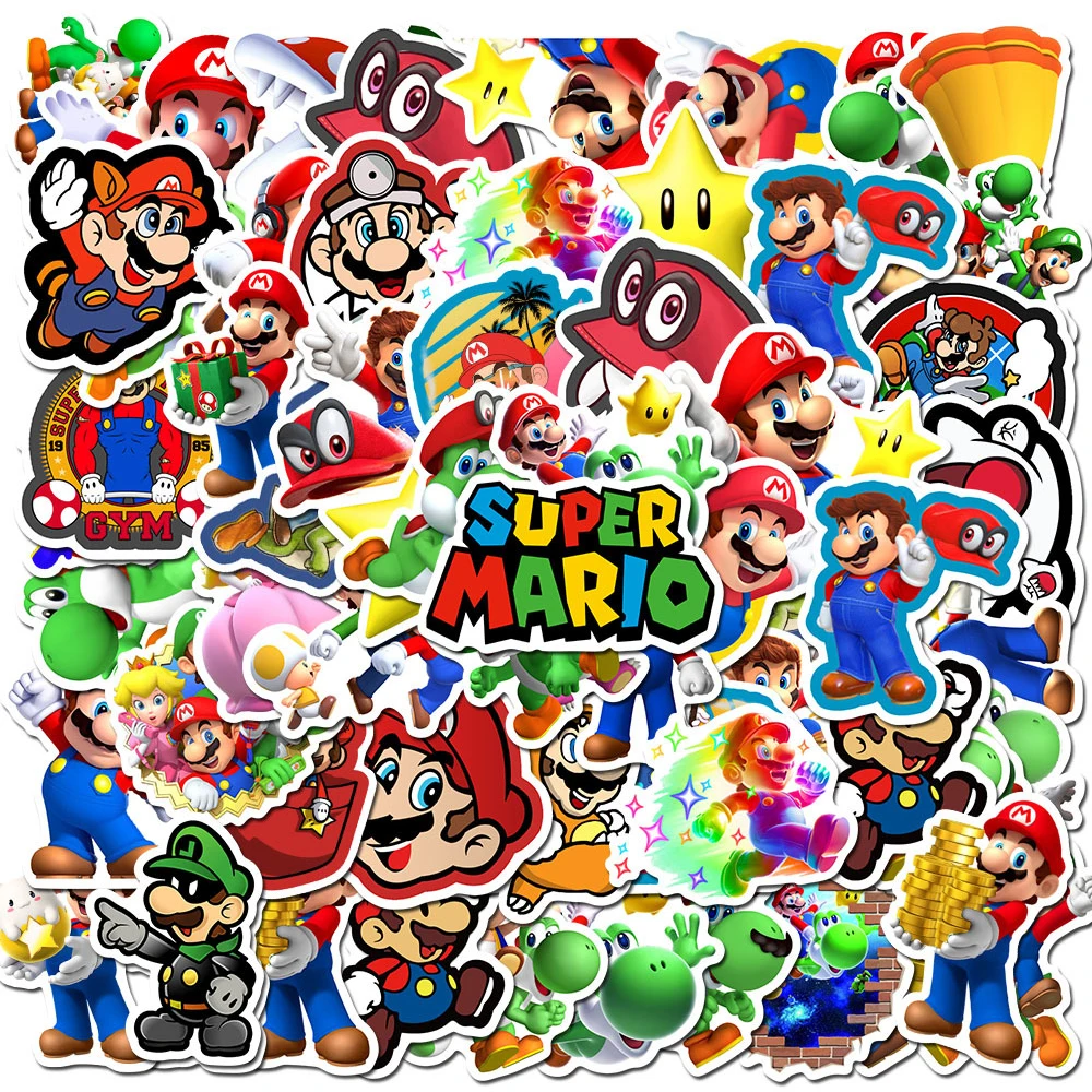 50/100PCS Game Super Mario Bros Anime Stickers Cool Cartoon Graffiti Sticker for Laptop Bicycle Guitar Classic Toy Decal for Kid