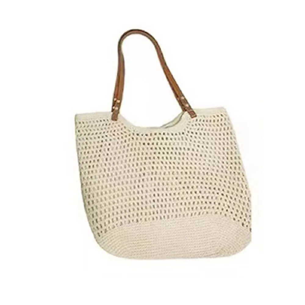 

Large Capacity Handmade Woven Bags Bohemia Grid Knitted Crochet Mesh Tote Zipper/Magnetic Button Closure Versatile