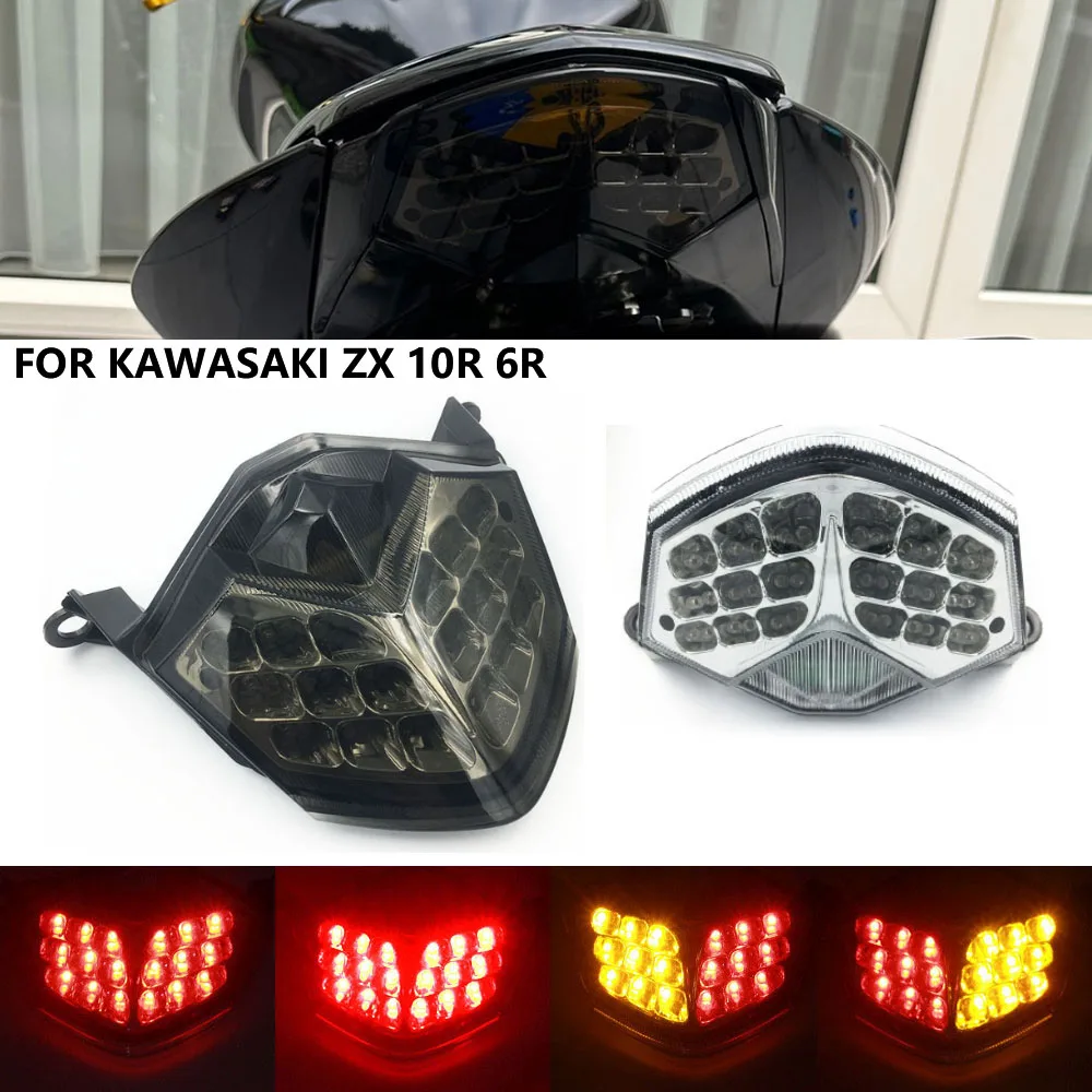 For Kawasaki Ninja ZX-10R ZX10R 2008 2009 2010 Chrome Rear Tail Light Brake Turn Signals Integrated LED Light