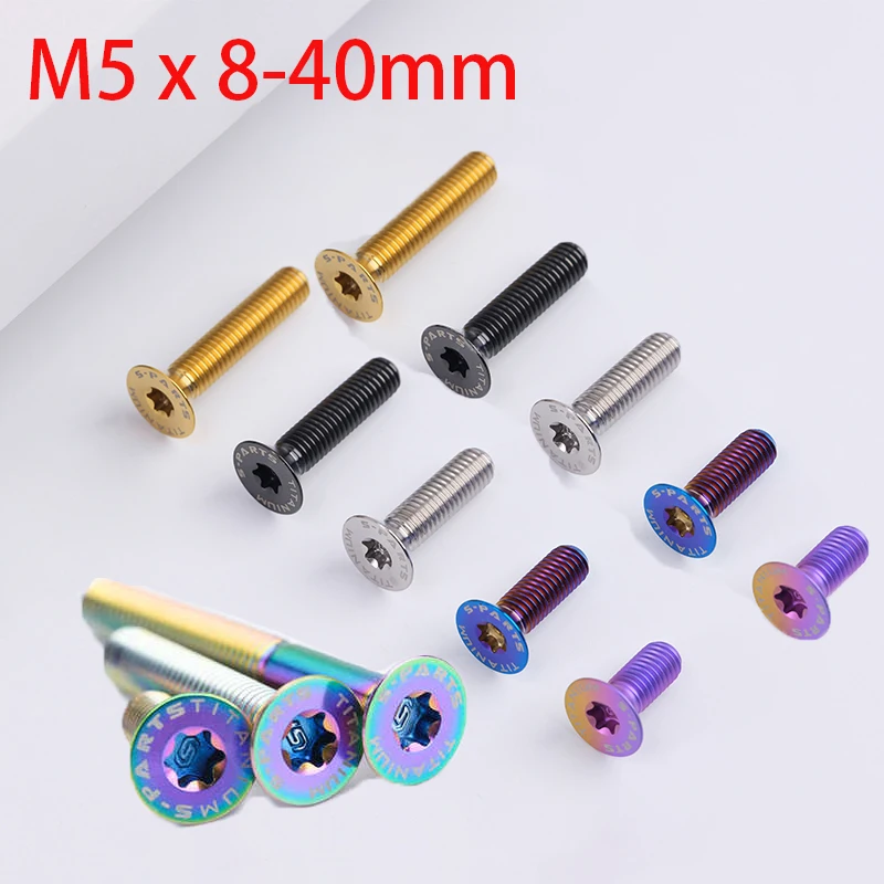 1pcs Titanium Bolt M5x8/10/12/14/16/18/20/22-40mm Torx Flat Countersunk Head Screw Head Diameter 10mm For Bicycle Motorcycle Car